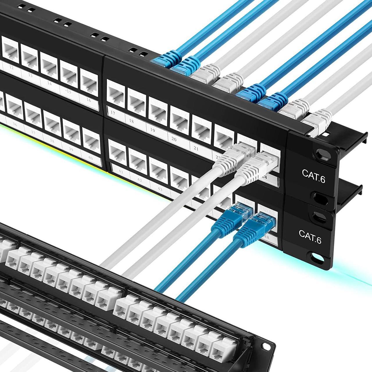 Main image of Patch Panel 48 Port Cat6 with White Inline Keystone 10G Support, Pass-Thru Coupler Patch Panel UTP 19-Inch with Removable Back Bar, 1U Network Patch Panel for Cat6, Cat5e, Cat5 Cabling