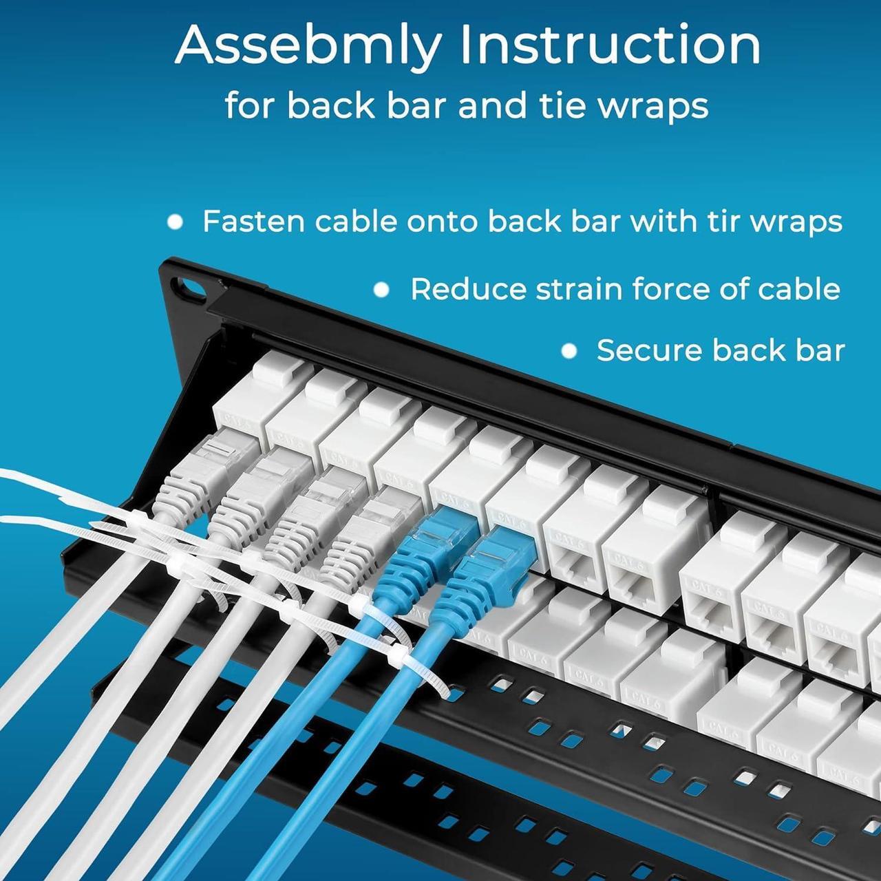 Alt view image 6 of 6 - Patch Panel 48 Port Cat6 with White Inline Keystone 10G Support, Pass-Thru Coupler Patch Panel UTP 19-Inch with Removable Back Bar, 1U Network Patch Panel for Cat6, Cat5e, Cat5 Cabling