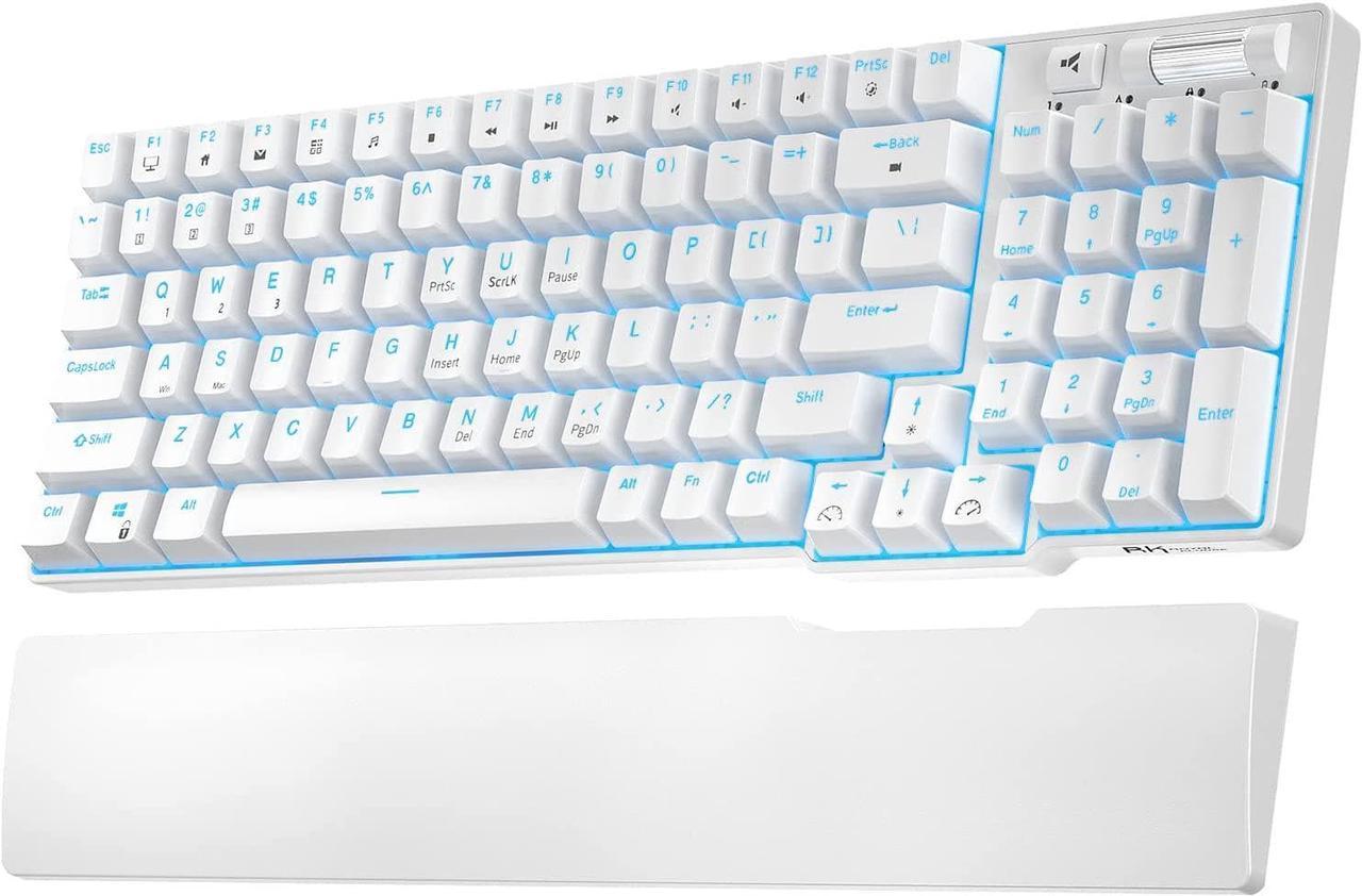 RK ROYAL KLUDGE RK96 90% Triple Mode BT5.0/2.4G/USB-C Hot Swappable Mechanical Keyboard with Magnetic Hand Rest, 96 Keys Wireless Bluetooth Gaming Keyboard with Software, Blue Backlight, Red Switch