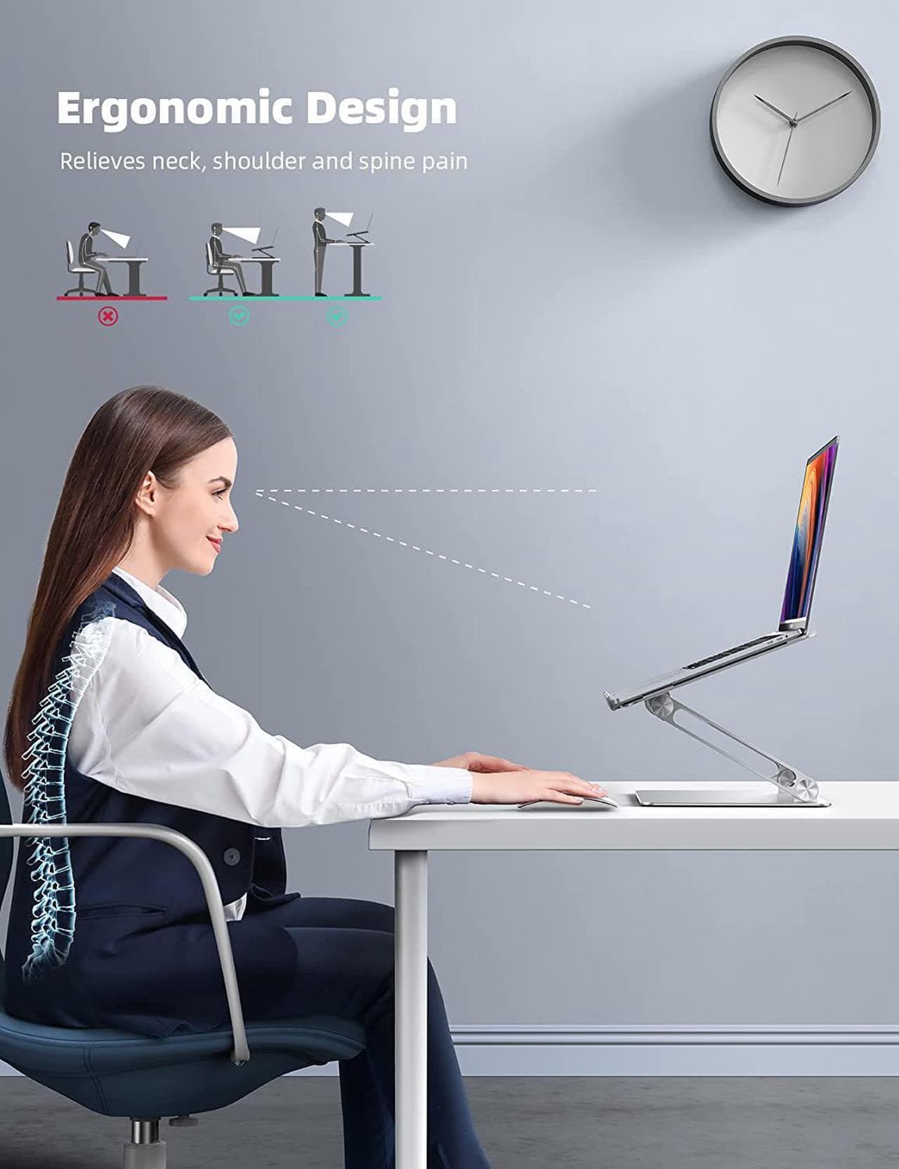 Alt view image 2 of 7 - Adjustable Laptop Stand Portable Laptop Riser Aluminum Laptop Stand for Desk Foldable Ergonomic Computer Notebook Stand Holder for MacBook Air Pro Dell XPS HP (10-17.3) - Silver