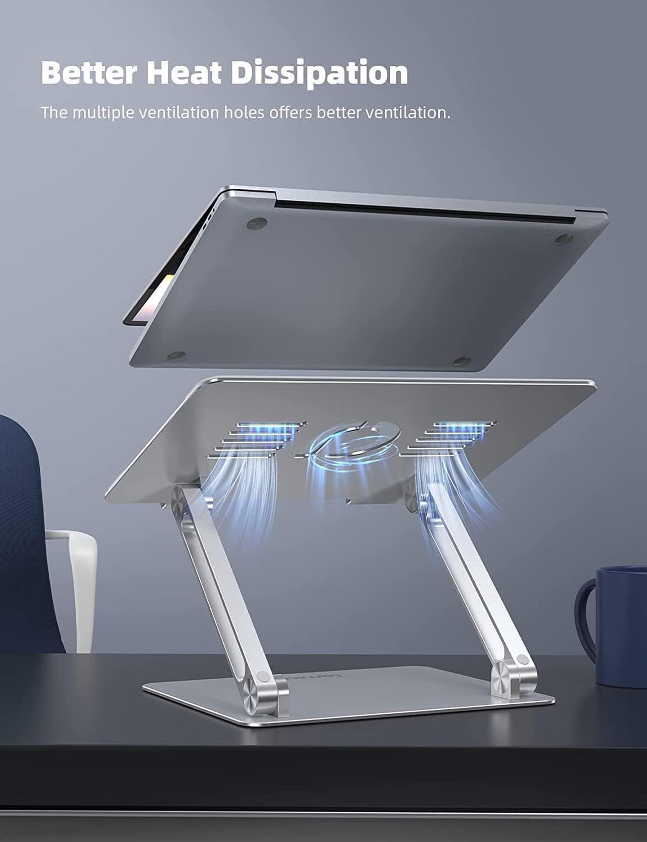 Alt view image 3 of 7 - Adjustable Laptop Stand Portable Laptop Riser Aluminum Laptop Stand for Desk Foldable Ergonomic Computer Notebook Stand Holder for MacBook Air Pro Dell XPS HP (10-17.3) - Silver