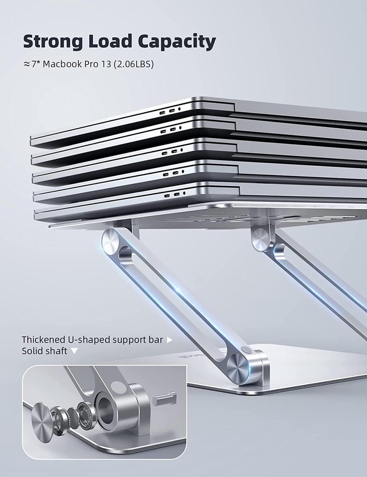 Alt view image 5 of 7 - Adjustable Laptop Stand Portable Laptop Riser Aluminum Laptop Stand for Desk Foldable Ergonomic Computer Notebook Stand Holder for MacBook Air Pro Dell XPS HP (10-17.3) - Silver
