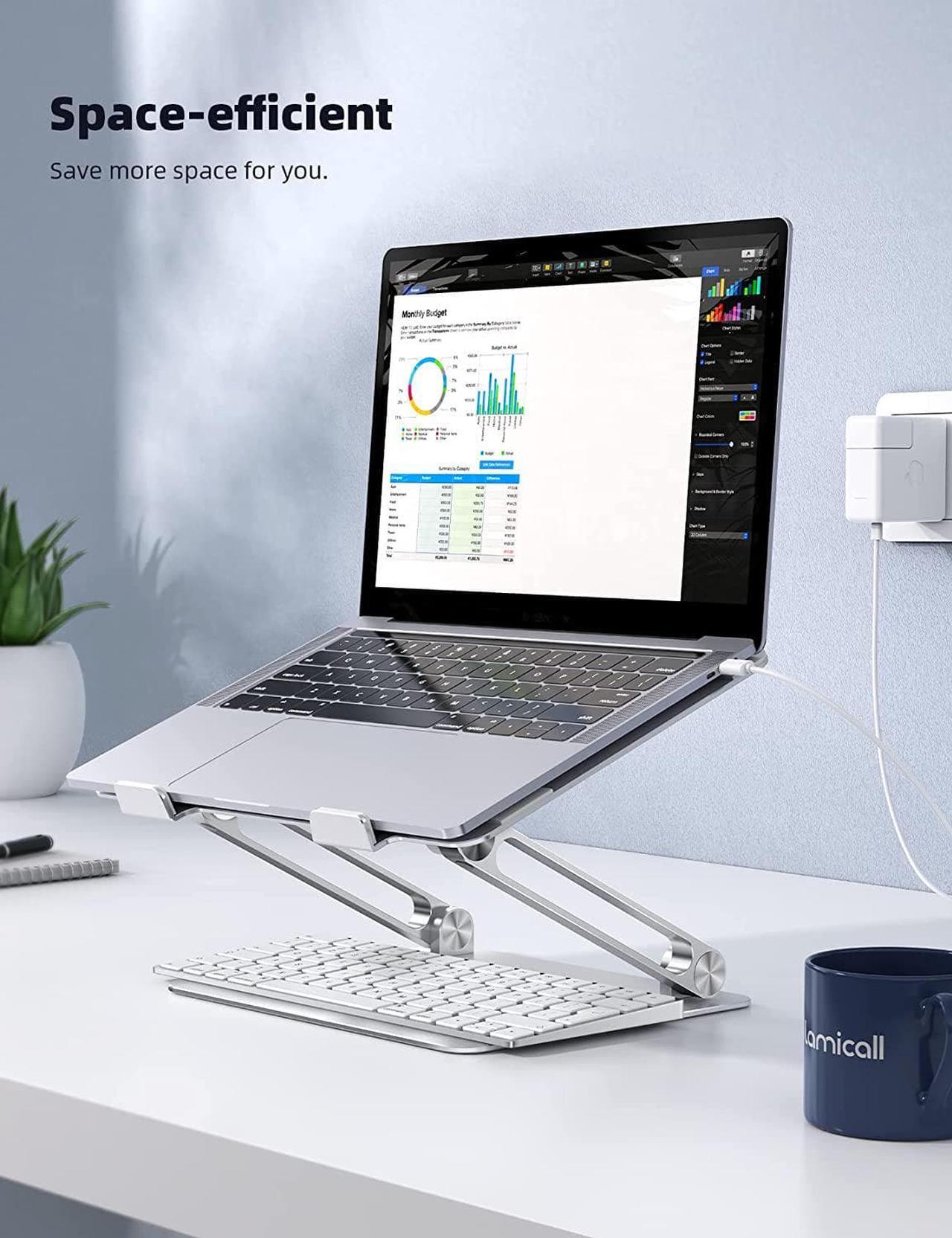 Alt view image 6 of 7 - Adjustable Laptop Stand Portable Laptop Riser Aluminum Laptop Stand for Desk Foldable Ergonomic Computer Notebook Stand Holder for MacBook Air Pro Dell XPS HP (10-17.3) - Silver