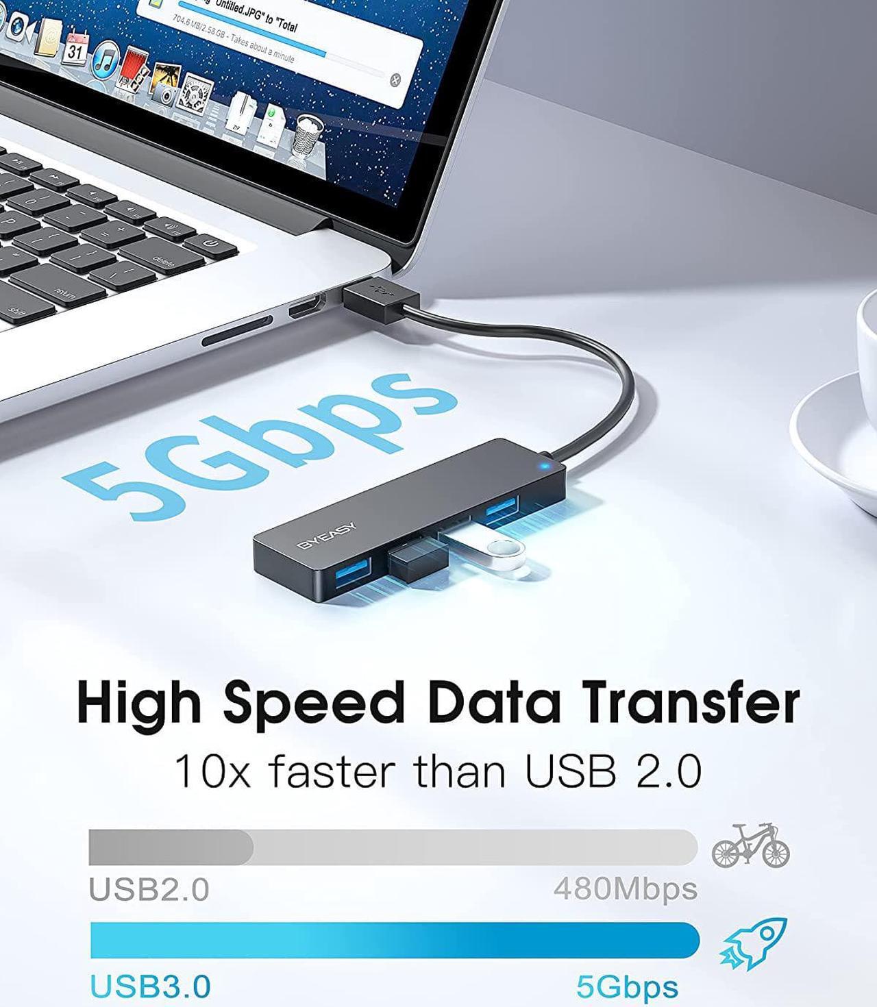 Alt view image 3 of 7 - USB Hub USB Splitter for Laptop Multiport USB 3.0 Hub Multi USB Port Expander Fast Data Transfer 4 Port USB Hub Compatible with Windows PC Mac Printer Mobile HDD