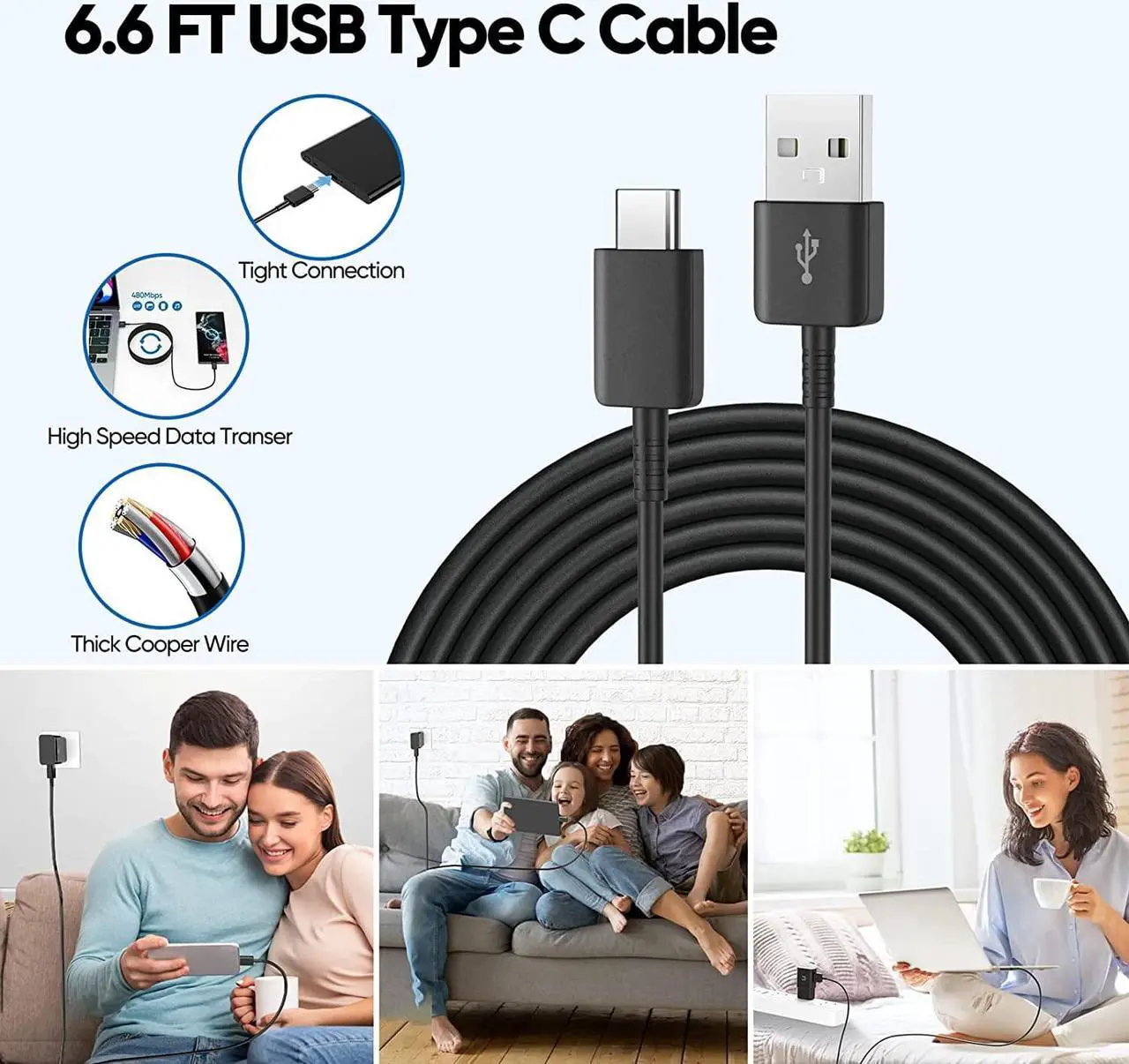 Alt view image 5 of 7 - Android Phone Charger, Samsung Charger Fast Charging Cord with 6.6ft Type C Cable for Samsung Galaxy S25Ultra/S25/S24/S23/S23 Ultra/S22/S21/S20/S20+/S10/S10+/S10e/S9/S9+/S8/S8Plus/Note 8/9/10/20