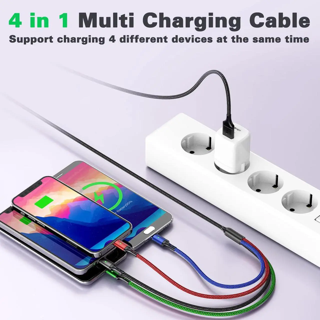 Alt view image 3 of 7 - Multi Charger Cable [2Pack 6Ft] Multi Charging Cable Adapter 4 in 1 Multi Fast Charging Cord Multi USB Cable with IP/Micro USB/Type C Port for Cell Phones/Samsung Galaxy/Huawei/LG/Sony/HTC/PS,More