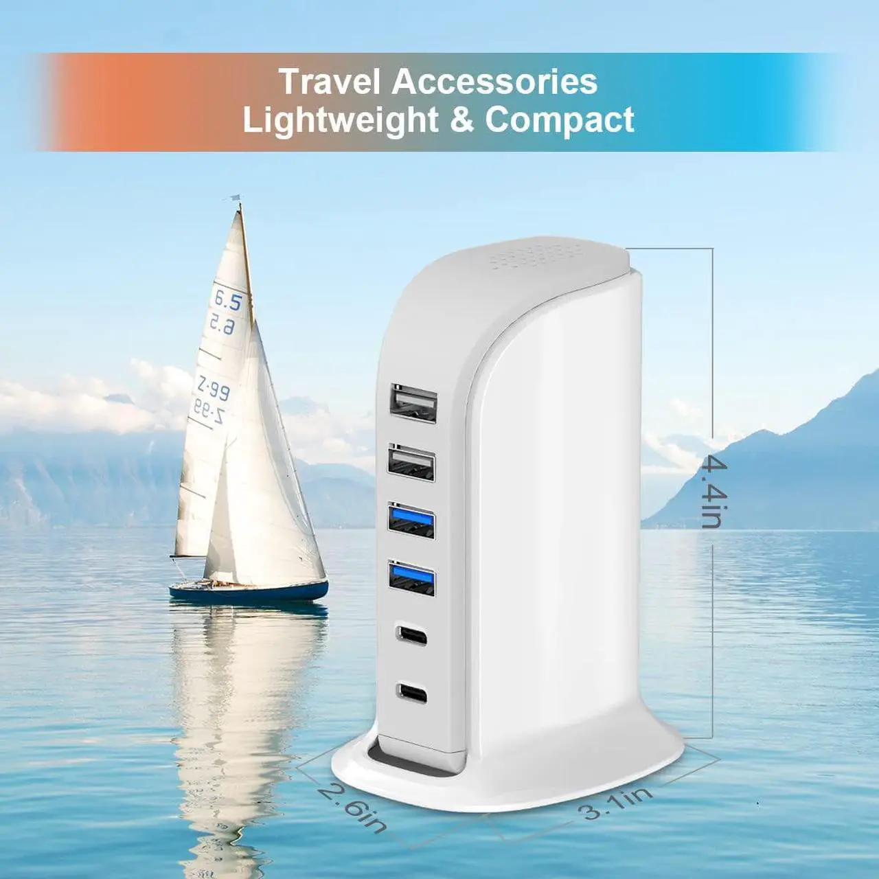 Alt view image 5 of 7 - USB Charger Block Upoy, Charging Station for Multiple Devices 45W, Fast Charging Tower with Dual Type C Ports, USB Charging Hub Organizer Multiport for iPhone, Ipad, Kindle, Travel Accessories