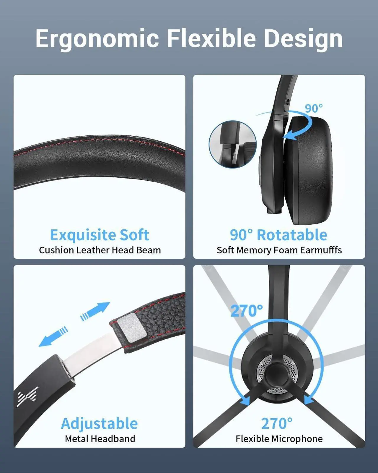 Alt view image 6 of 6 - Wireless Headset with AI Noise Cancelling Microphone Bluetooth Headset - Bluetooth V5.2 Headphones with USB Dongle & Mic Mute for Computer/Laptop/PC/iPhone/Android/Cell Phones/Zoom/Ms Teams/Skype