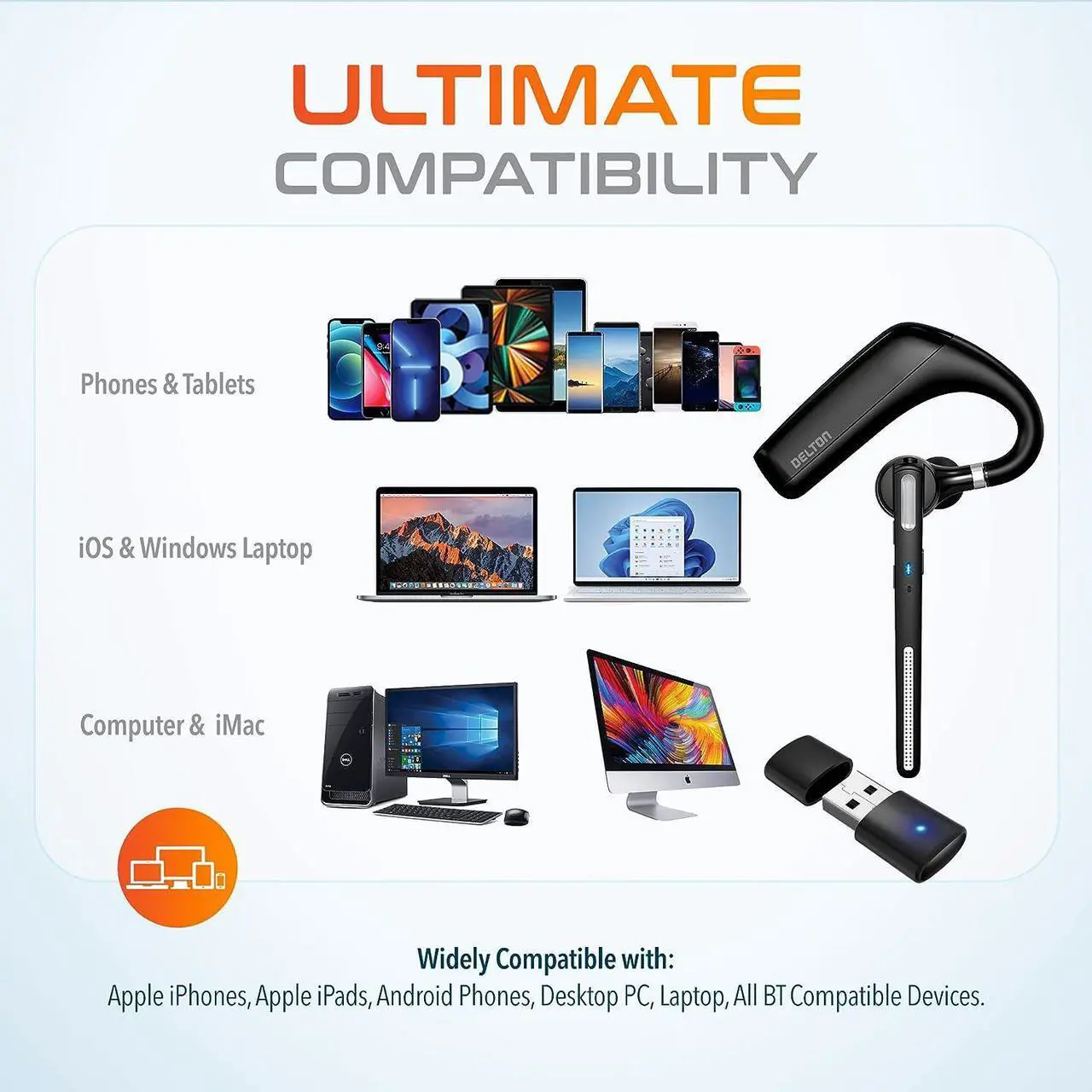 Alt view image 5 of 7 - Ultralight Bluetooth Headset with Noise Cancelling Microphone Business Wireless Headphones with Mic Auto-Pair USB Dongle for PC/Laptop Handsfree Mute & Volume Buttons for Meet|Skype|Zoom|Teams