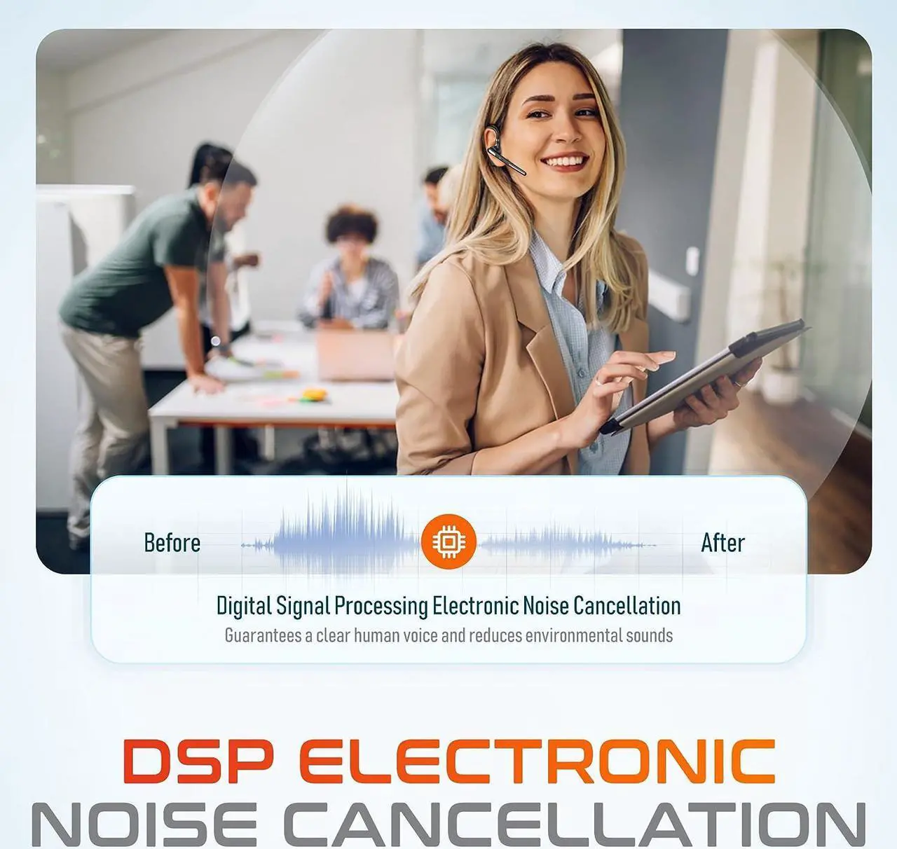 Alt view image 6 of 7 - Ultralight Bluetooth Headset with Noise Cancelling Microphone Business Wireless Headphones with Mic Auto-Pair USB Dongle for PC/Laptop Handsfree Mute & Volume Buttons for Meet|Skype|Zoom|Teams