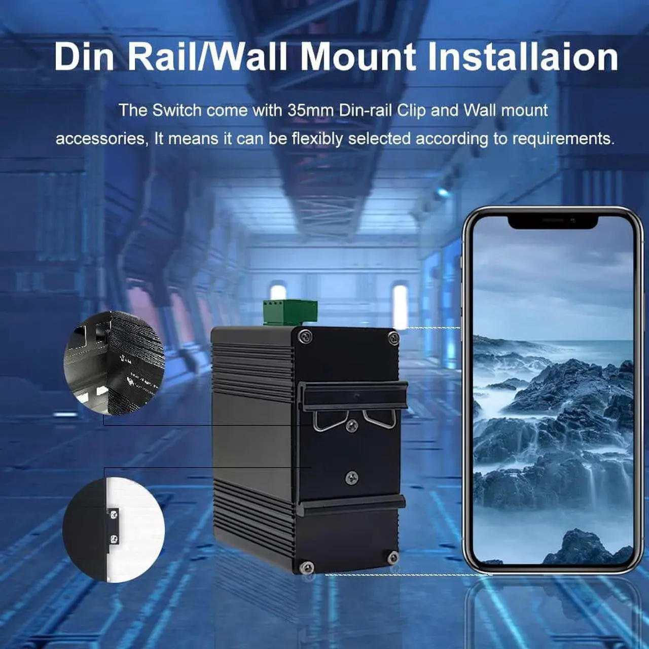 Alt view image 5 of 6 - Mini Industrial Switch 10 Ports Gigabit Switch Hardened 10 Port RJ45 10/100/1000Mbps Ethernet Switch Din Rail Mount Outdoor Ethernet Switch, Unmanaged Network Switch (-40 to 176°F) with 12-48V DC