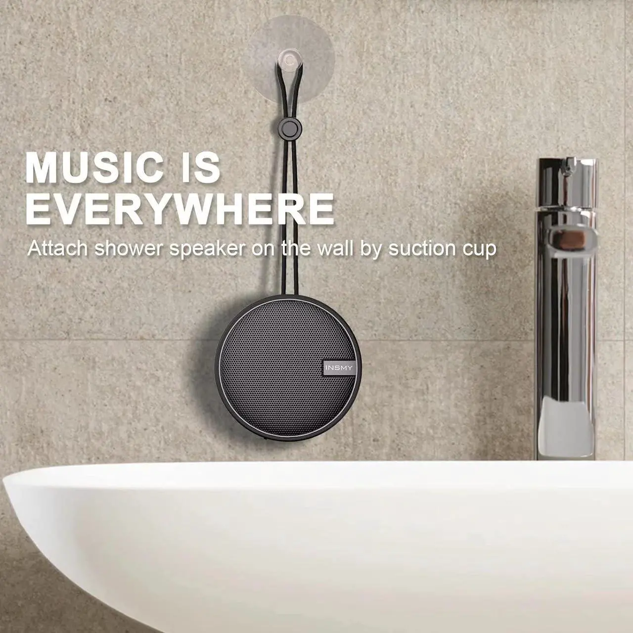 Alt view image 5 of 7 - INSMY C12 IPX7 Waterproof Shower Bluetooth Speaker, Portable Small Speaker, Speakers Bluetooth Wireless Loud Clear Sound Support TF Card Suction Cup for Kayak Canoe Beach Gift (Black)