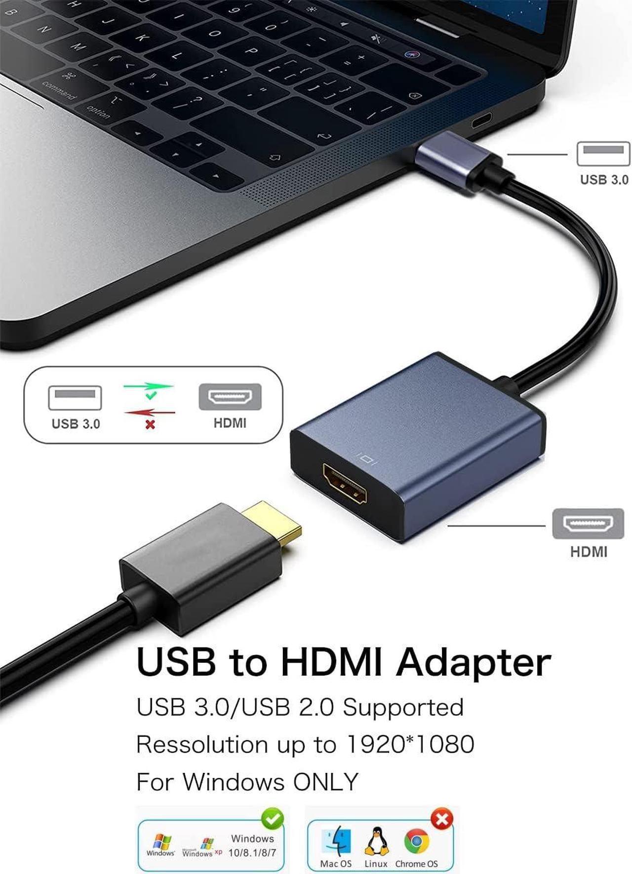 Alt view image 3 of 7 - USB to HDMI Adapter USB 3.0/2.0 to HDMI for Multiple Monitors 1080P Compatible with Windows XP/7/8/10/11-Dark Grey