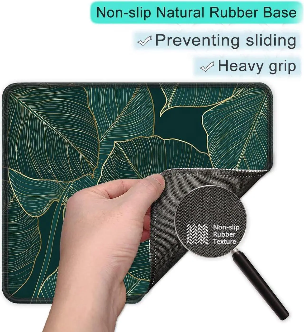 Alt view image 4 of 7 - Mouse Pad with Stitched Edge Premium Textured Smooth Precise Operation Waterproof Washable Non-Slip Rubber Base Desktop Protection Mat 10.2×8.3×0.12 inches Palm Texture