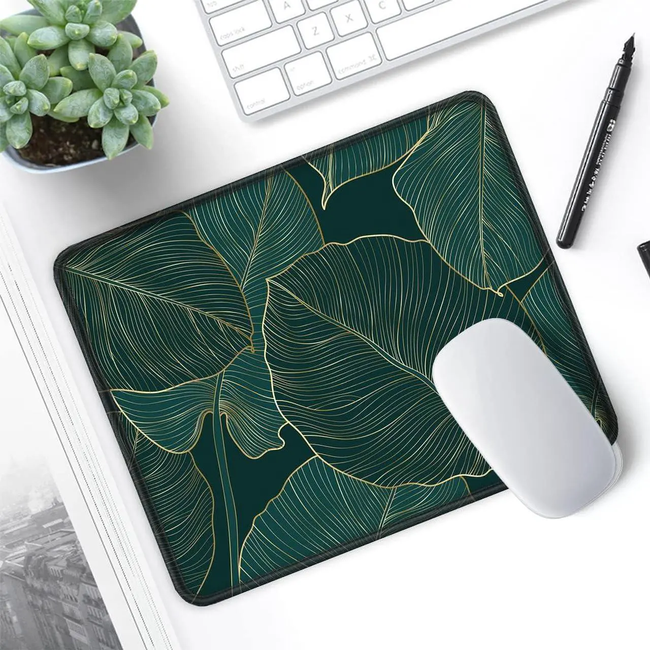 Alt view image 7 of 7 - Mouse Pad with Stitched Edge Premium Textured Smooth Precise Operation Waterproof Washable Non-Slip Rubber Base Desktop Protection Mat 10.2×8.3×0.12 inches Palm Texture