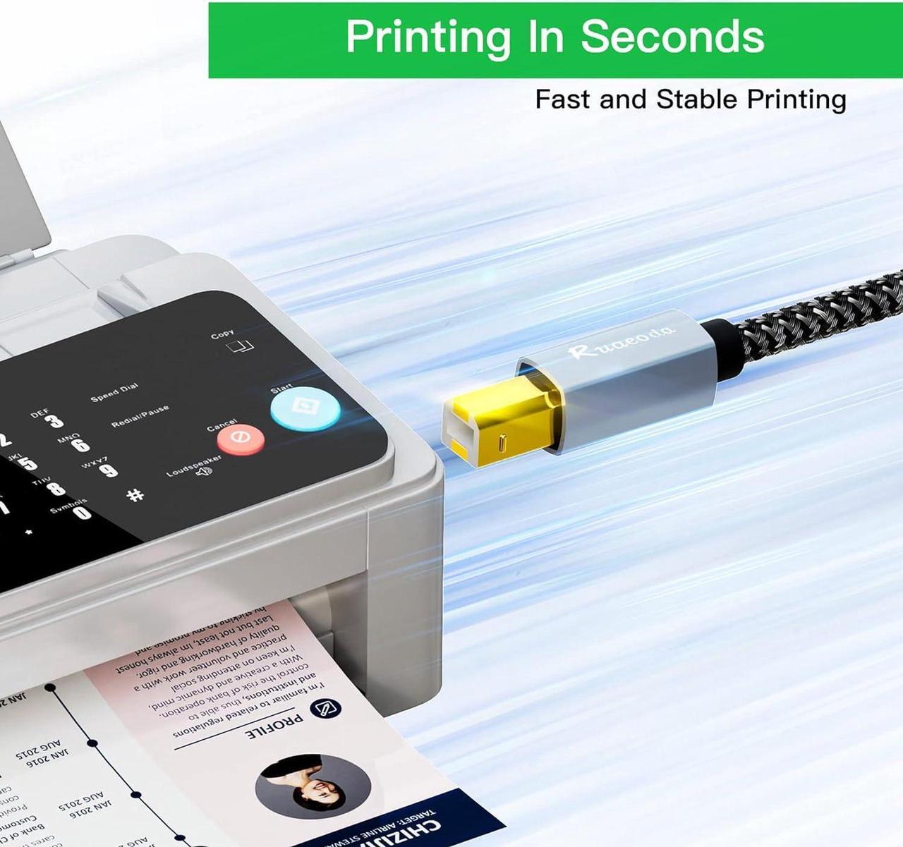 Alt view image 3 of 7 - Printer Cable 50 ft Long USB Printer Cable Cord USB 2.0 Type A Male to B Male Printer Scanner USB B Cable Compatible with HP Canon Epson Lexmark Dell Xerox Samsung Etc 15 Meter - Gen3