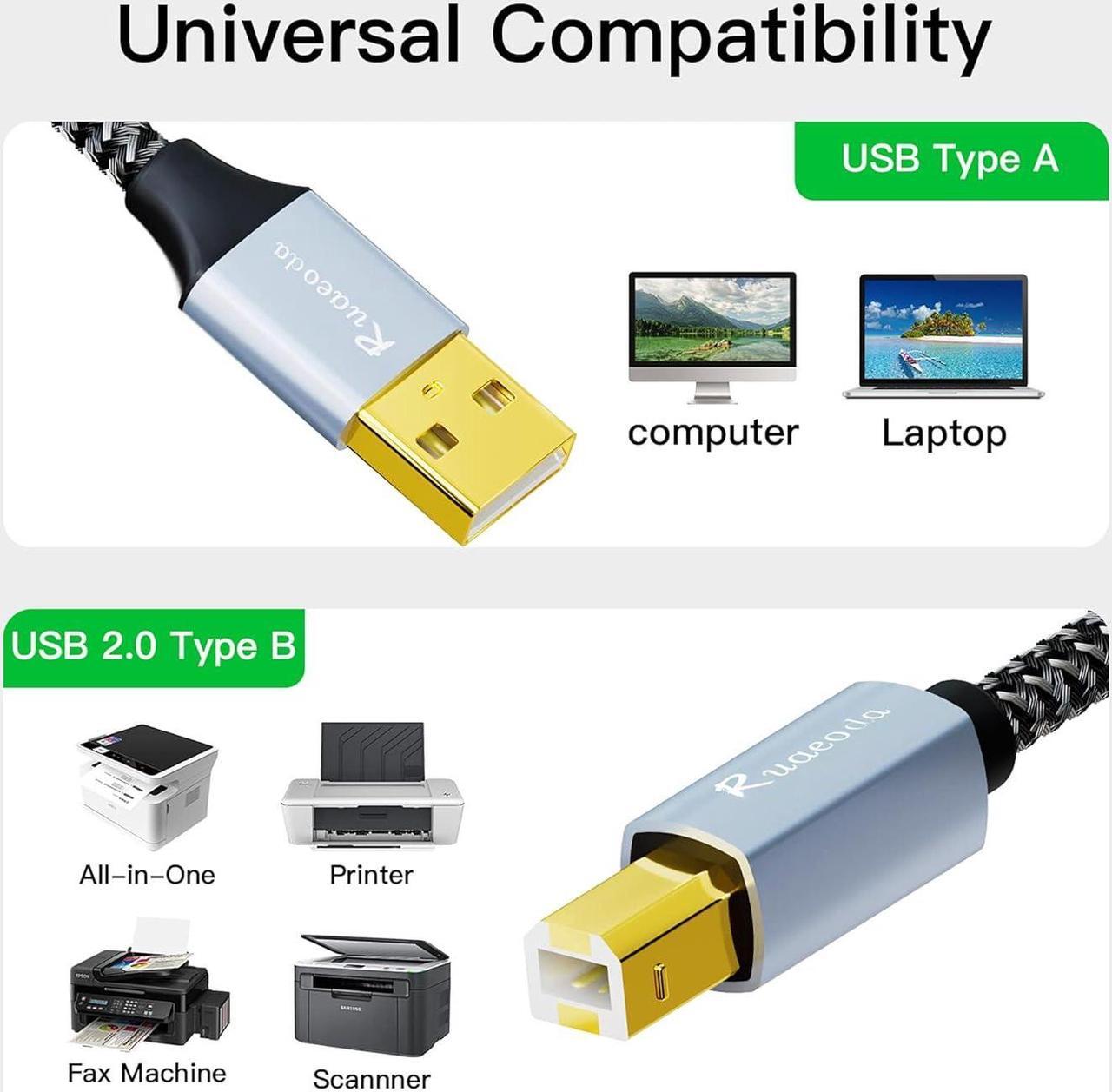 Alt view image 6 of 7 - Printer Cable 50 ft Long USB Printer Cable Cord USB 2.0 Type A Male to B Male Printer Scanner USB B Cable Compatible with HP Canon Epson Lexmark Dell Xerox Samsung Etc 15 Meter - Gen3