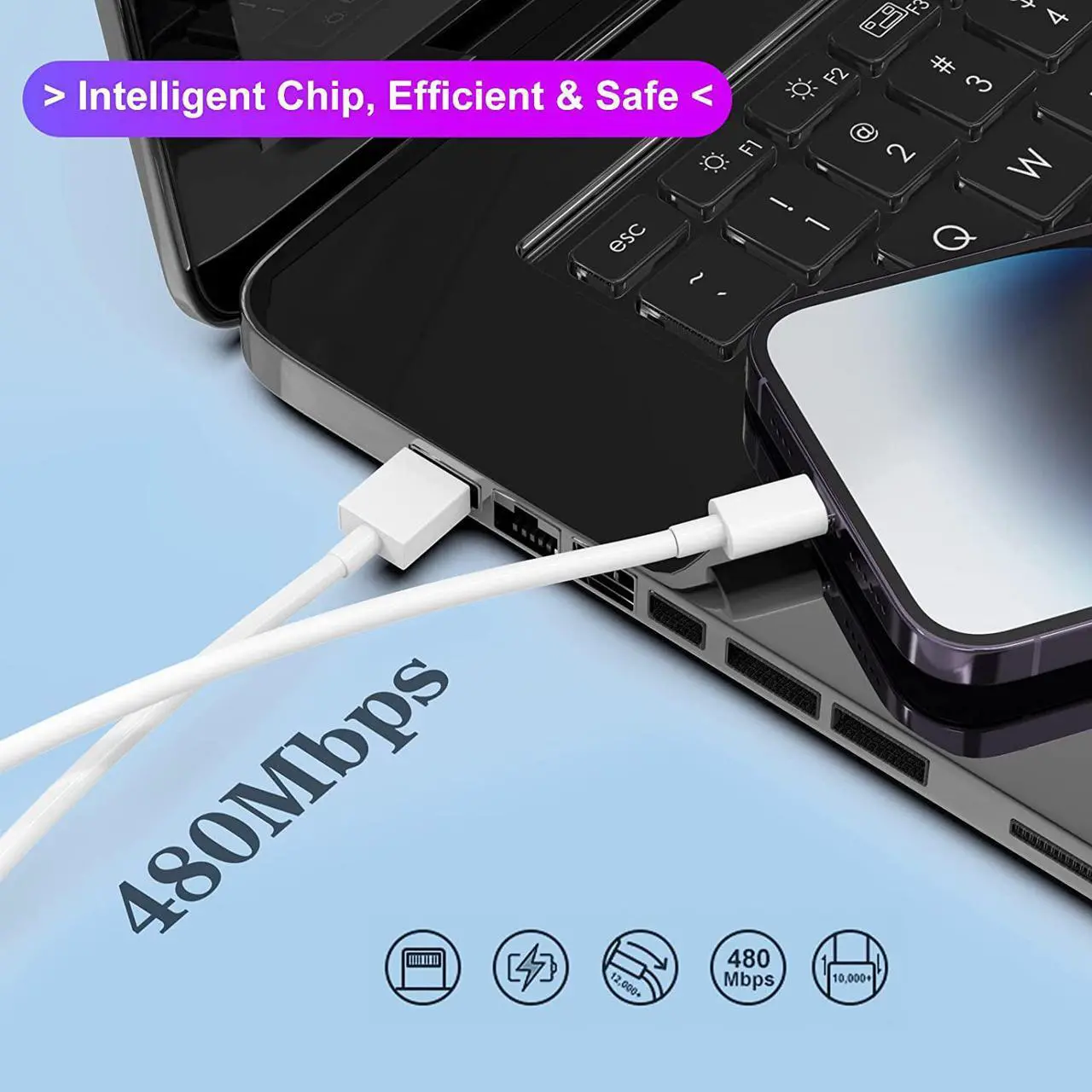 Alt view image 5 of 7 - 6Pack(3/3/6/6/6/10 FT)[ MFi Certified] iPhone Charger Long Lightning Cable Fast Charging High Speed Data Sync USB Cable Compatible iPhone 14/13/12/11 Pro Max/XS MAX/XR/XS/X/8/7/Plus iPad AirPods