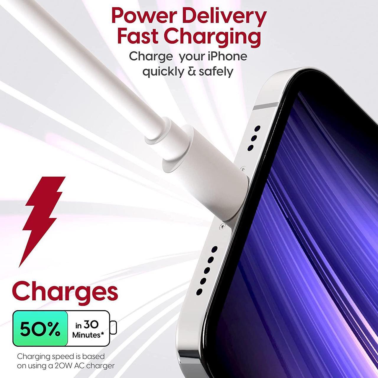 Alt view image 3 of 7 - TalkWorks Fast-Charge USB C to Lightning Cable MFi-Certified for Apple iPhone 14, 13, 12, 11 Mini/Plus/Pro/Max, XR, XS/Max, X, 8, 7, 6, 5, SE, iPad, AirPods, Watch - 10ft Long, Heavy-Duty Cord, White