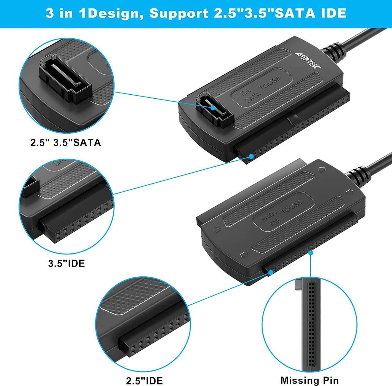 Alt view image 2 of 7 - ? SATA/PATA/IDE Drive to USB 2.0 Adapter Converter Cable for Hard Drive Disk HDD 2.5 3.5 Compatible with USB 1.1/2.0/3.0 with External AC Power Adapter Included