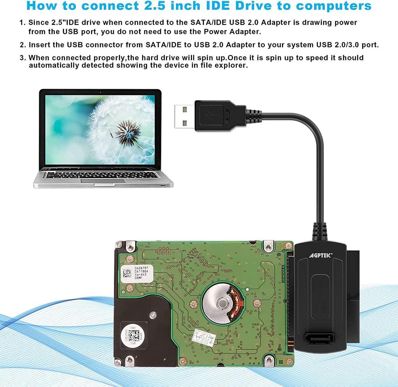 Alt view image 5 of 7 - ? SATA/PATA/IDE Drive to USB 2.0 Adapter Converter Cable for Hard Drive Disk HDD 2.5 3.5 Compatible with USB 1.1/2.0/3.0 with External AC Power Adapter Included