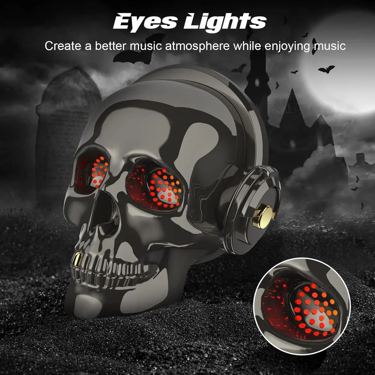 Alt view image 3 of 7 - Skull Bluetooth Speaker Novelty Skeleton Unique Wireless Portable Speakers with Eyes Lights (Gray)