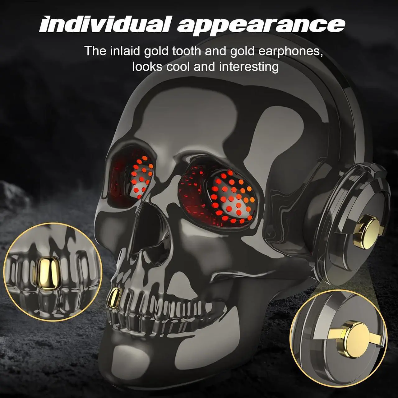 Alt view image 5 of 7 - Skull Bluetooth Speaker Novelty Skeleton Unique Wireless Portable Speakers with Eyes Lights (Gray)