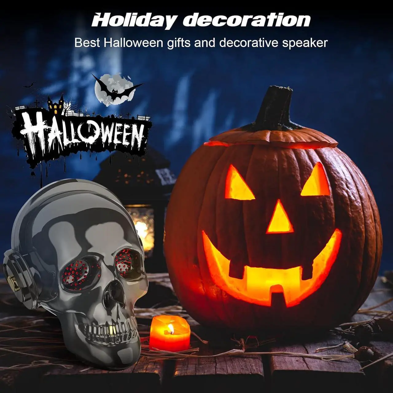 Alt view image 4 of 7 - Skull Bluetooth Speaker Novelty Skeleton Unique Wireless Portable Speakers with Eyes Lights (Gray)