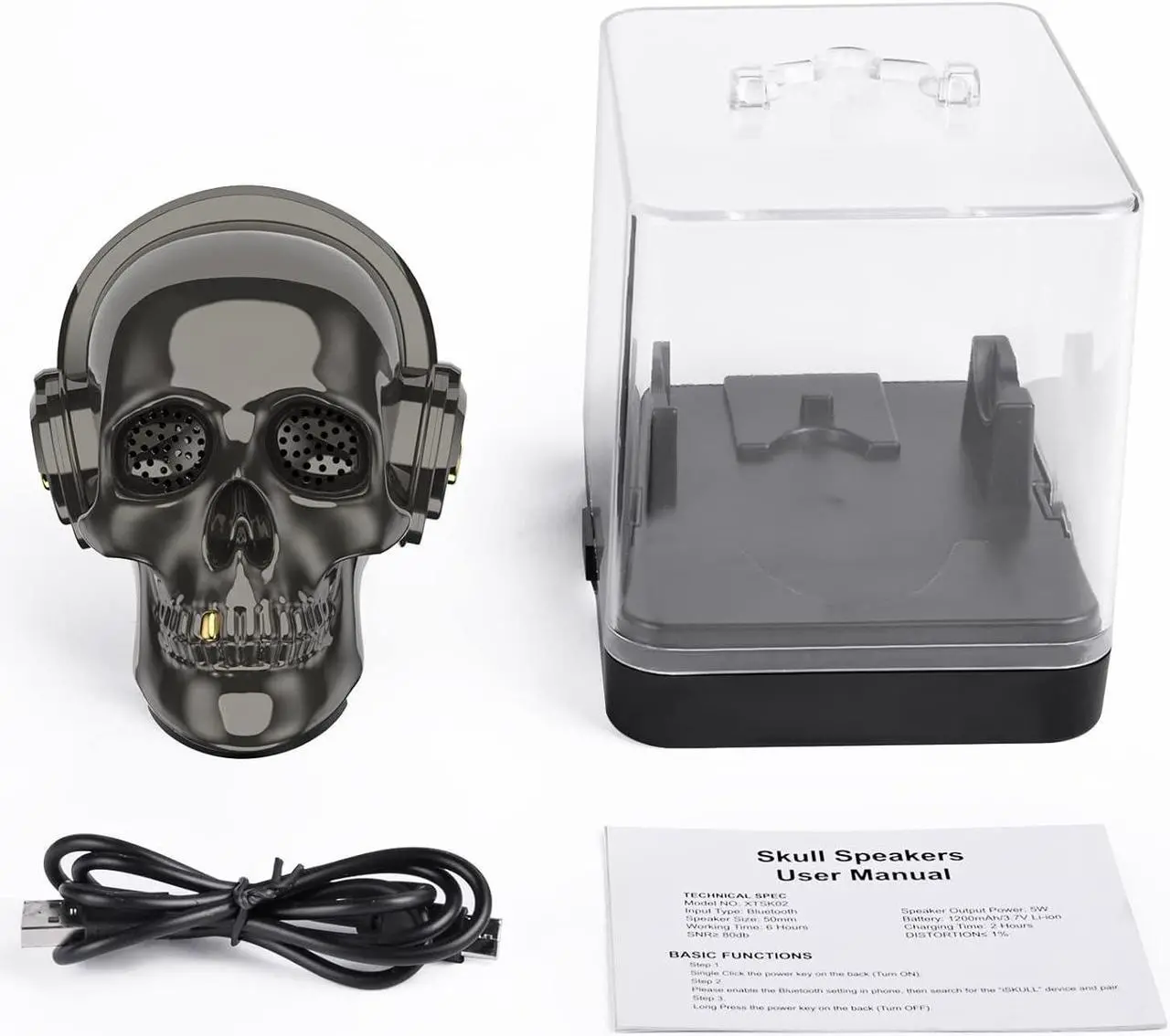 Alt view image 7 of 7 - Skull Bluetooth Speaker Novelty Skeleton Unique Wireless Portable Speakers with Eyes Lights (Gray)