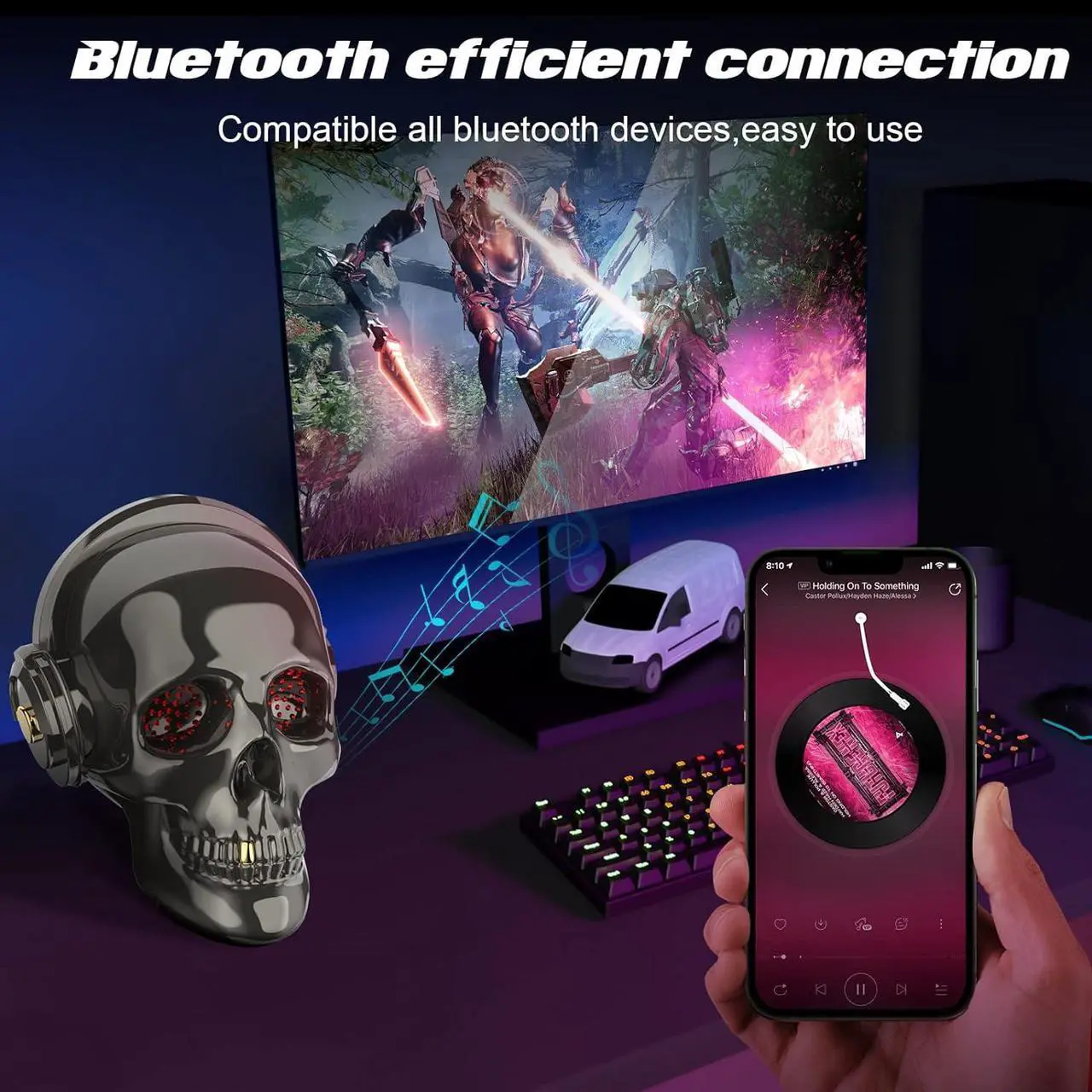 Alt view image 6 of 7 - Skull Bluetooth Speaker Novelty Skeleton Unique Wireless Portable Speakers with Eyes Lights (Gray)