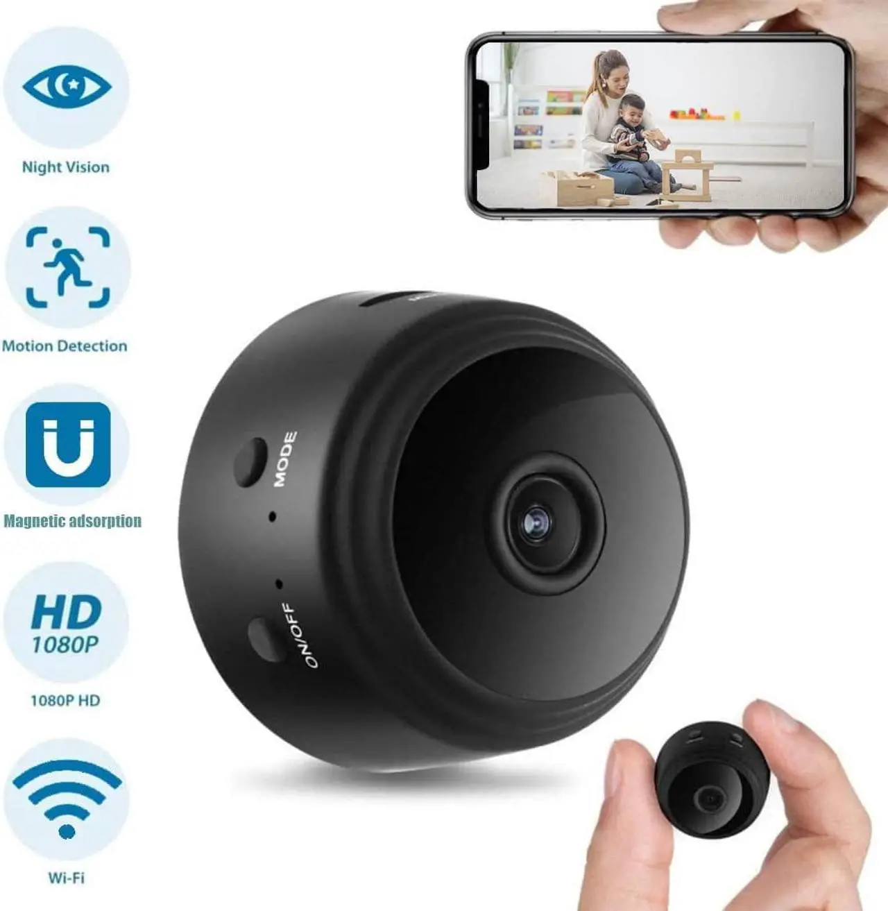 Alt view image 2 of 7 - Wireless Mini WiFi Hidden Camera, Upgraded HD 1080P Portable Home Security Cameras with Night Vision, Monitor Detection Tiny Cameras for Indoor/Outdoor(Not Included SD Card)