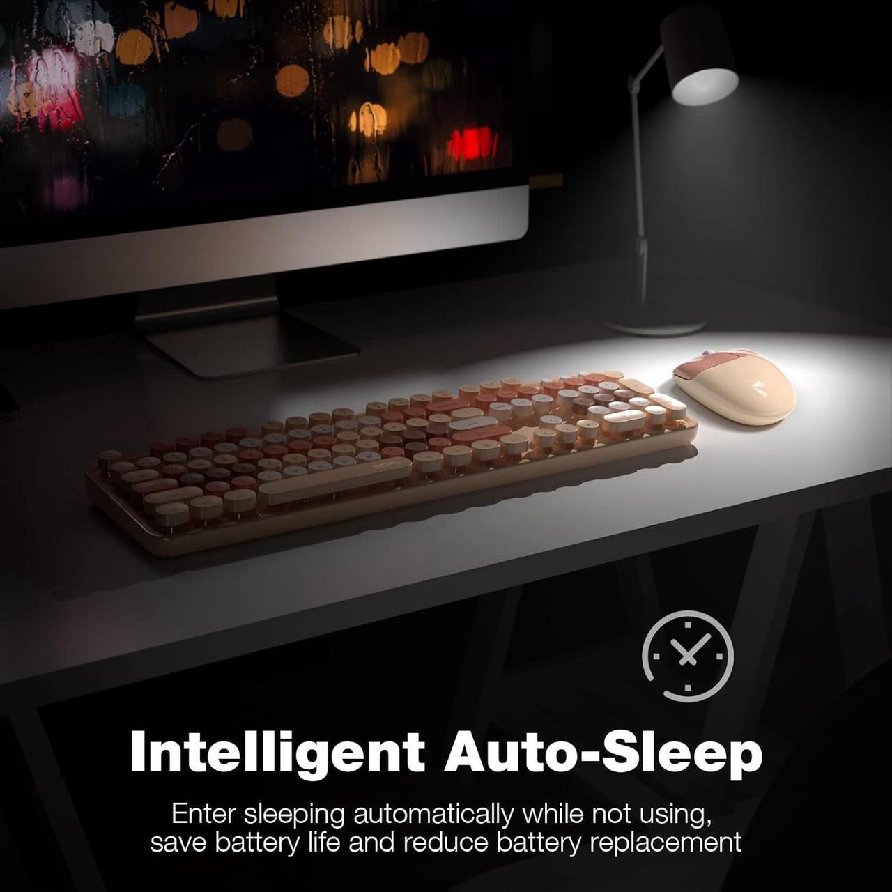 Alt view image 4 of 7 - MOFII Wireless Keyboard and Mouse Combo,2.4GHz Retro Full-Size Wireless Keyboard with Number Pad and Cute Wireless Mouse for Computer PC Desktops Laptop WindowsxP/7/8/10(Milk Tea Colorful-B)