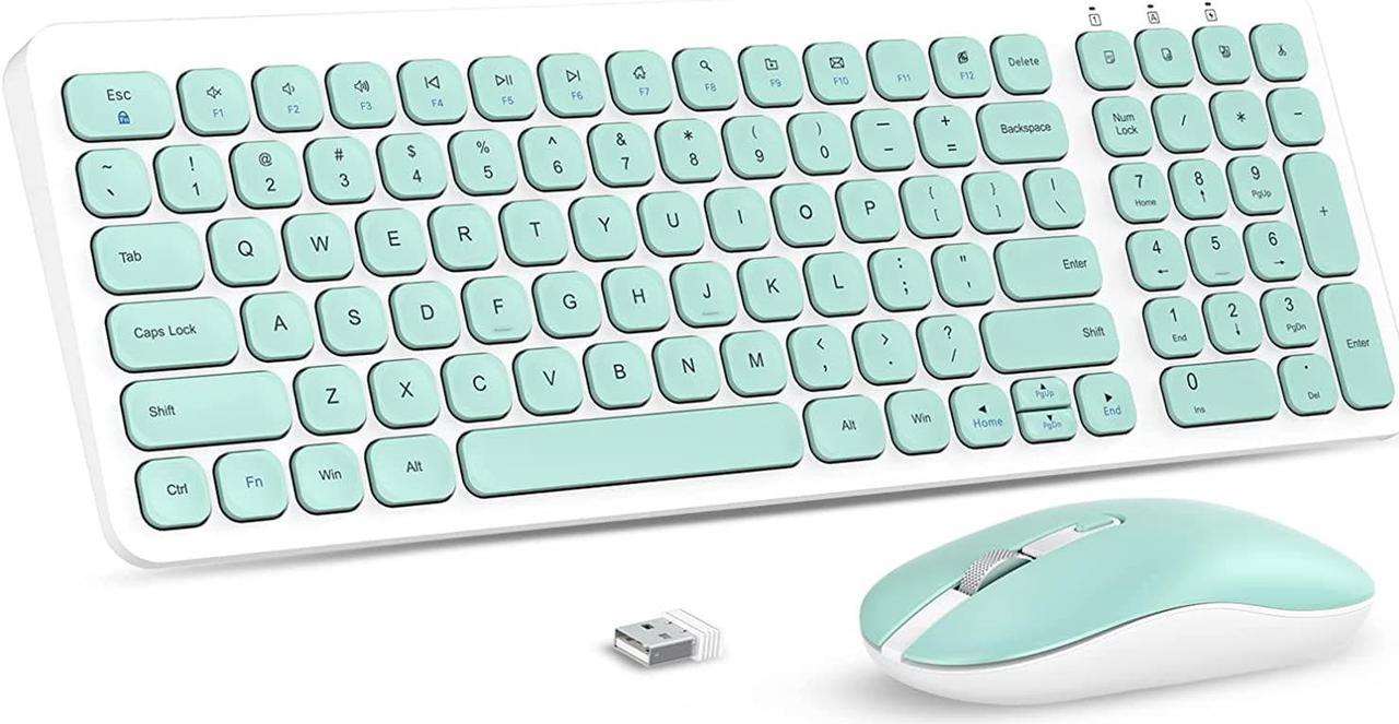 Wireless Keyboard Mouse Combo, cimetech Compact Full Size Wireless Keyboard and Mouse Set Less Noise Keys 2.4G Ultra-Thin Sleek Design for Windows, Computer, PC, Notebook, Laptop - (Aqua Green)