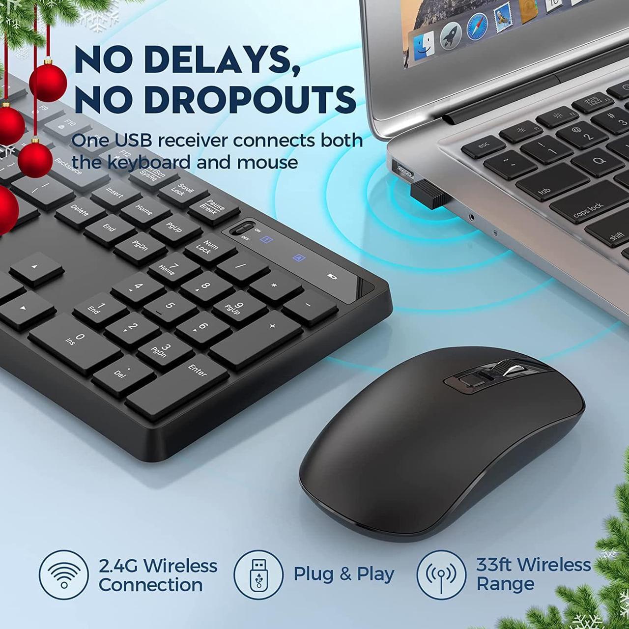 Alt view image 2 of 6 - Wireless Keyboard and Mouse Combo, COLIKES 2.4G USB Cordless Mouse and Keyboard, 3 Level DPI Slim Ergonomic Mouse, Responsive Plug & Play for Computer Laptop PC - Full Size, Black