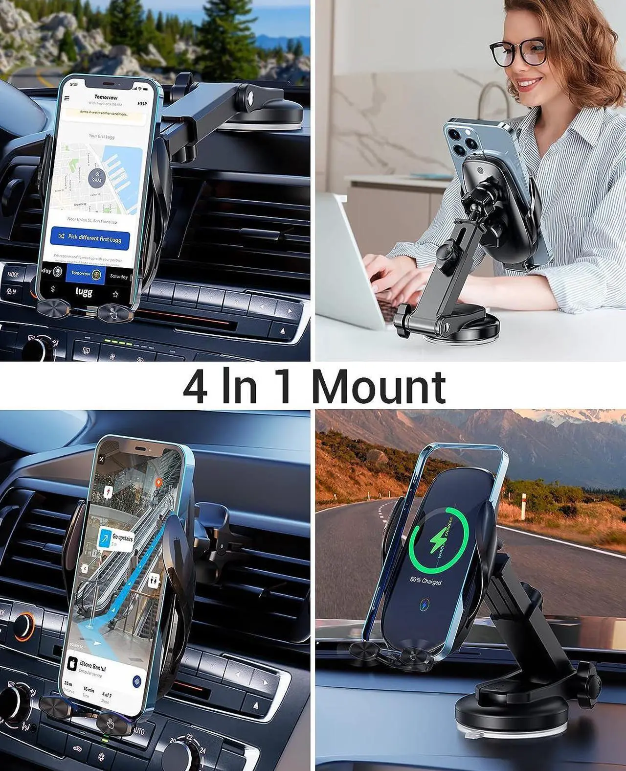 Alt view image 6 of 6 - Wireless Car Charger, 15W Fast Wireless Charger for car Auto-Clamping, fit for iPhone 15 14 13 12 11 Pro Max Xs, Samsung Galaxy S23 Ultra S22 S21 S20, S10+ S9+ Note 9, etc