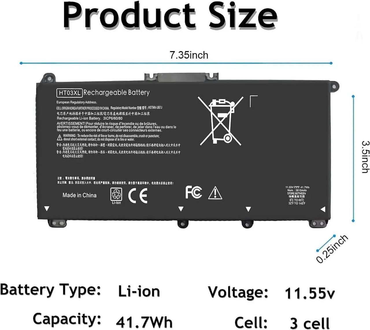 Alt view image 2 of 7 - HT03XL Battery Replacement HP Pavilion Laptop Battery 15-cs3xxx 15-cs2xxx 15-cs1xxx 15-cs0xxx 15-cw0xxx 15-cw1xxx 15-cw0 15t-cs300 15t-cs200 15t-cs0 15-cs3073cl 15-cs3153cl 15-cs3063cl Ht03xl Battery
