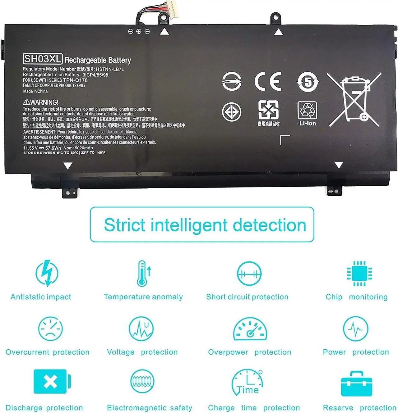 Alt view image 4 of 7 - HT03XL Battery Replacement HP Pavilion Laptop Battery 15-cs3xxx 15-cs2xxx 15-cs1xxx 15-cs0xxx 15-cw0xxx 15-cw1xxx 15-cw0 15t-cs300 15t-cs200 15t-cs0 15-cs3073cl 15-cs3153cl 15-cs3063cl Ht03xl Battery