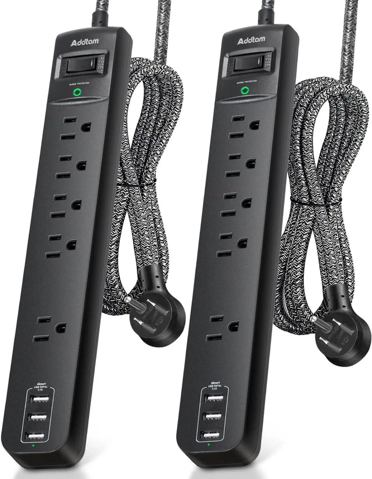 Main image of Extension Cord with 5 Widely Outlets 3 USB Charging Ports, Flat Plug Overload Surge Protection, Wall Mount, Multi Outlet Extender for Home, Office ETL Listed, 2 Pack