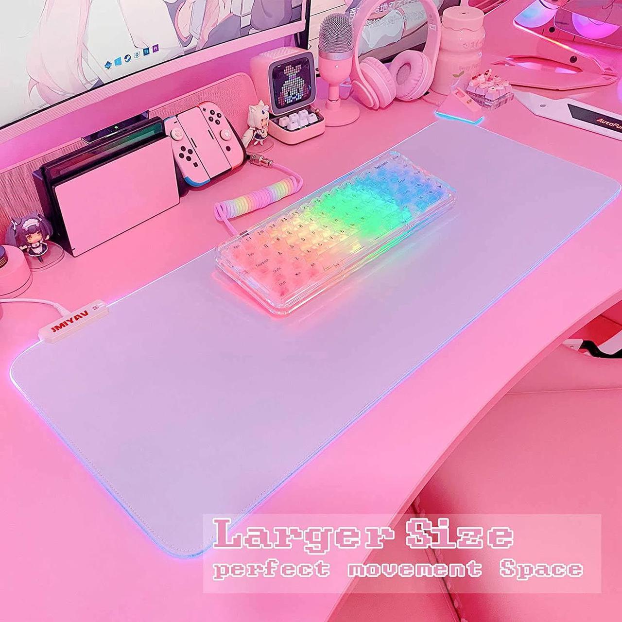 Alt view image 2 of 6 - White Gaming Mouse Pad RGB Mousepad Non-Slip Rubber Base Extra Large Cool XL XXL Computer Desk Pad Gaming Accessories LED Light Up Extended Big Mouse Pad for Gamer (31.5x12In) Upgrade