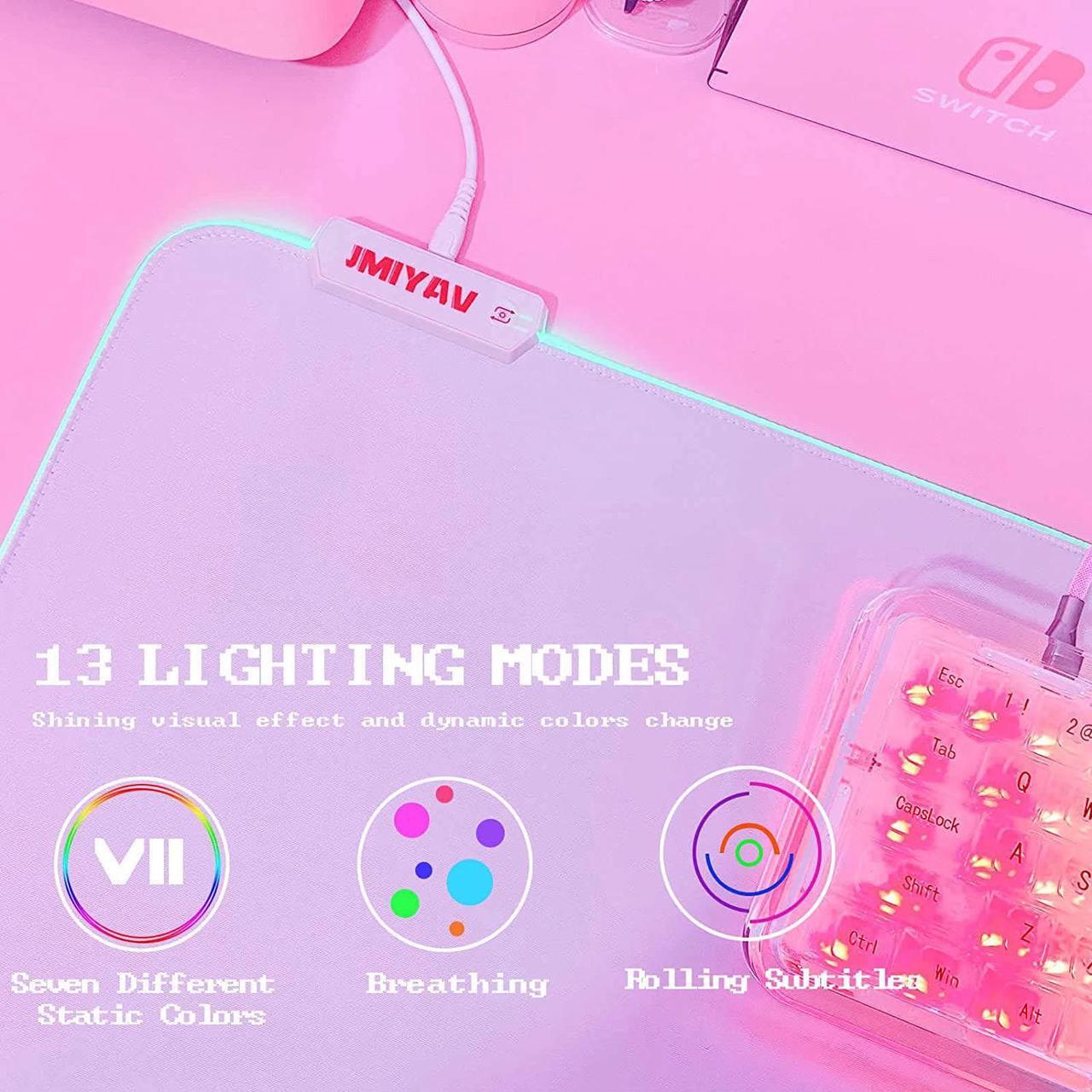 Alt view image 3 of 6 - White Gaming Mouse Pad RGB Mousepad Non-Slip Rubber Base Extra Large Cool XL XXL Computer Desk Pad Gaming Accessories LED Light Up Extended Big Mouse Pad for Gamer (31.5x12In) Upgrade