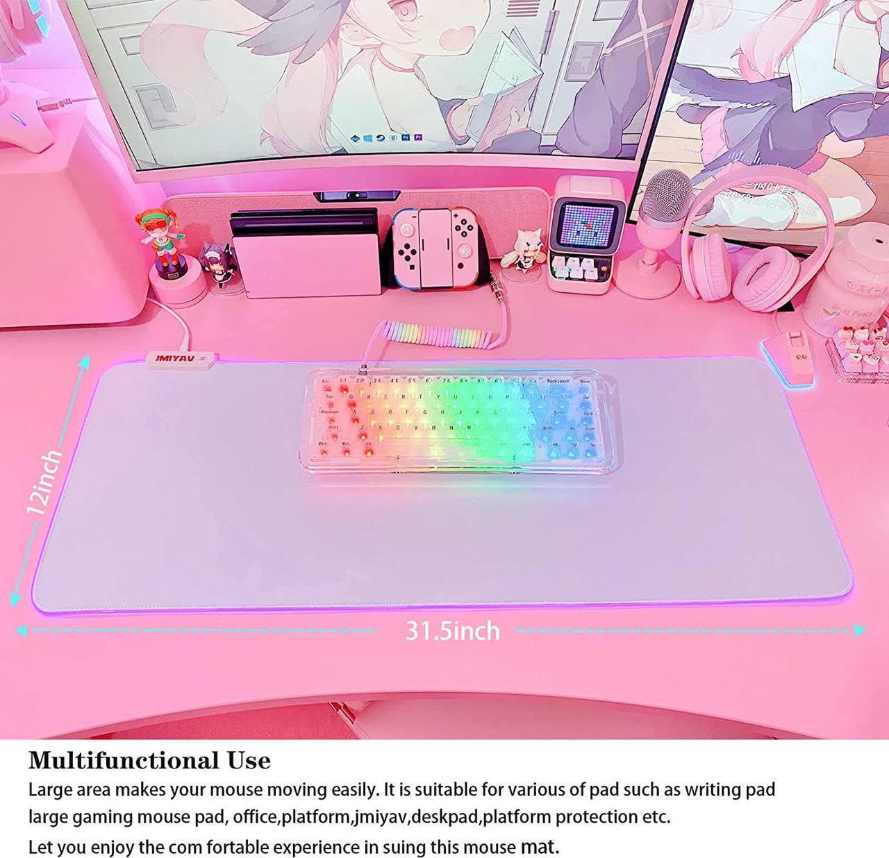 Alt view image 5 of 6 - White Gaming Mouse Pad RGB Mousepad Non-Slip Rubber Base Extra Large Cool XL XXL Computer Desk Pad Gaming Accessories LED Light Up Extended Big Mouse Pad for Gamer (31.5x12In) Upgrade