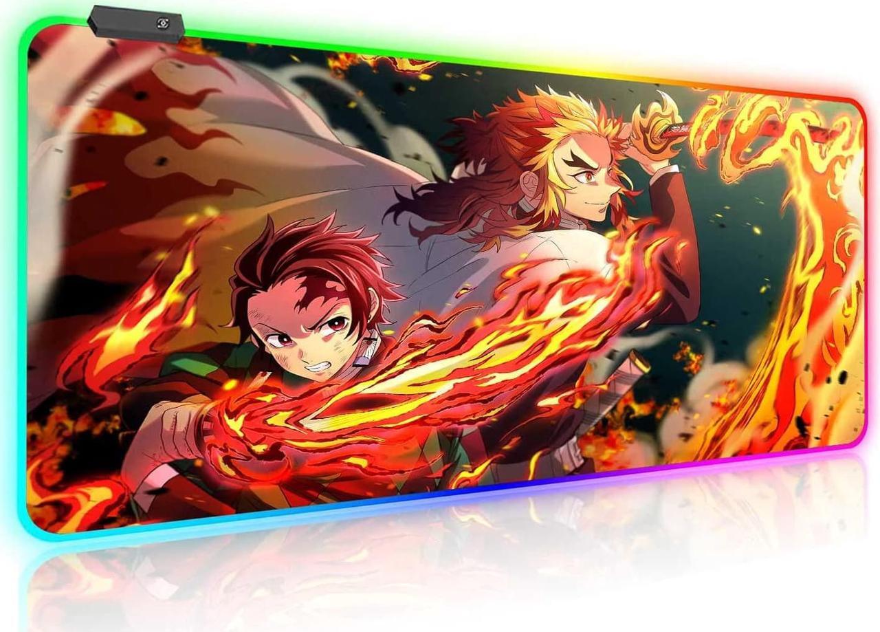 Main image of RGB Anime Mouse Pad Tanjiro and Rengoku Sword Custom Mousepad with LED Light Edges & Non-Slip Rubber Base Laptop Desk Pad Computer Keyboard and Mice Pads Mat 31.5X15.7
