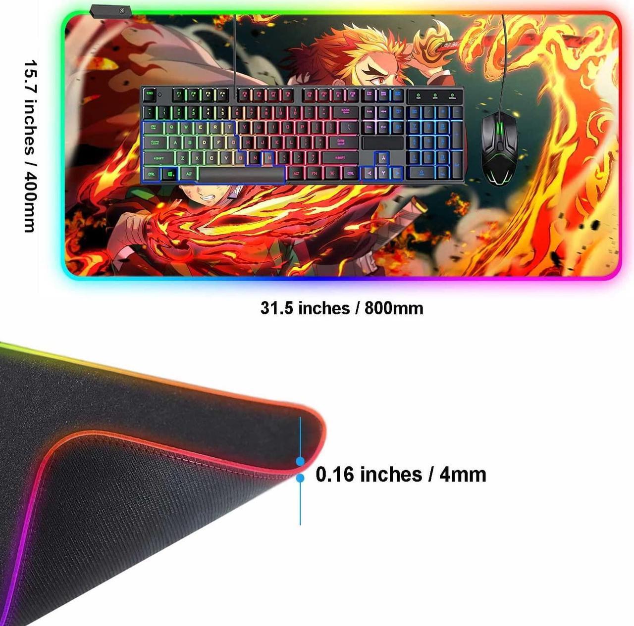 Alt view image 3 of 7 - RGB Anime Mouse Pad Tanjiro and Rengoku Sword Custom Mousepad with LED Light Edges & Non-Slip Rubber Base Laptop Desk Pad Computer Keyboard and Mice Pads Mat 31.5X15.7