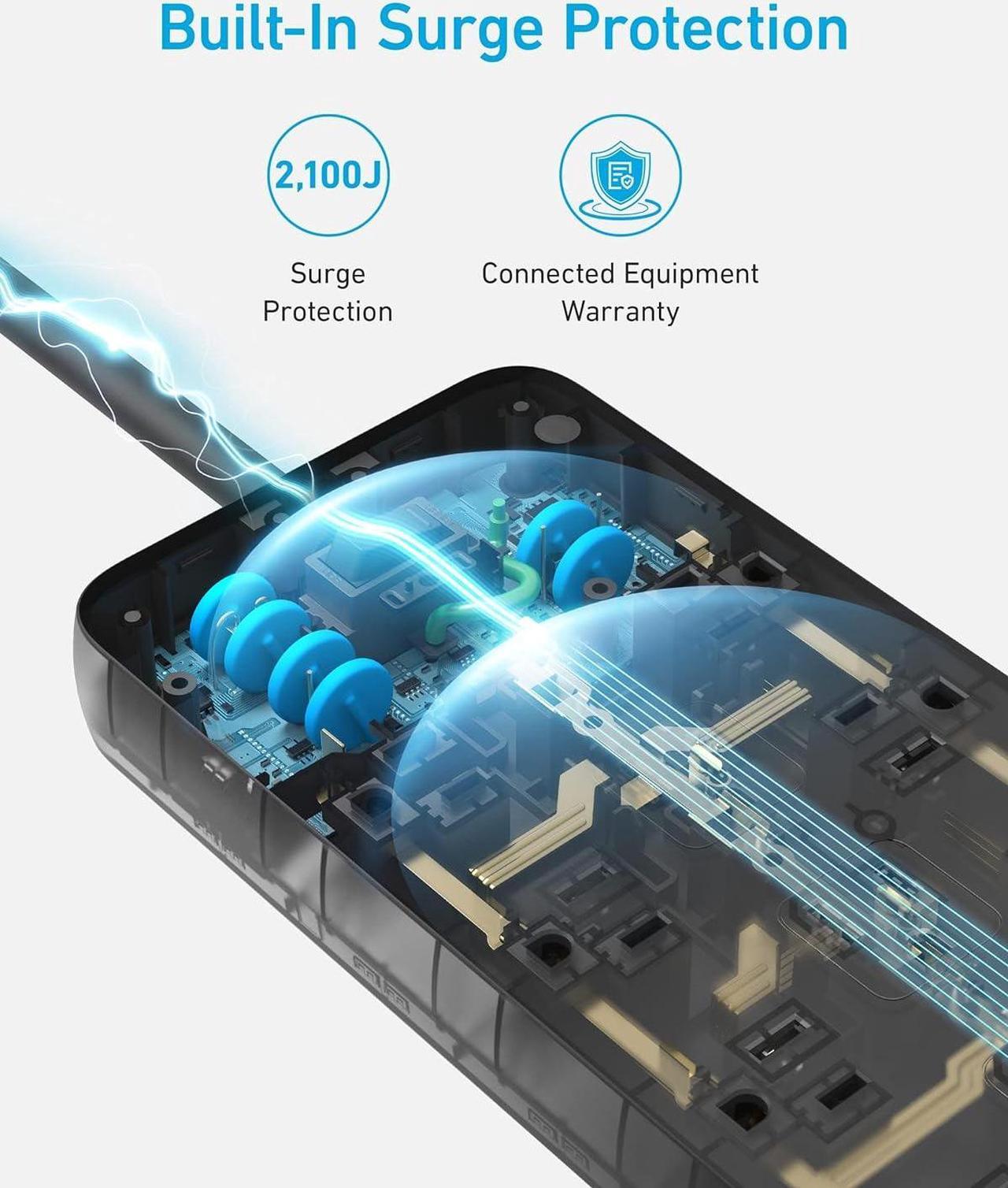 Alt view image 4 of 6 - Anker Power Strip Surge Protector (2100J), 12 Outlets with 2 USB A and 1 USB C Port for Multiple Devices, 5ft Extension Cord, 20W Power Delivery Charging for Home, Office, Dorm Essential, TUV Listed