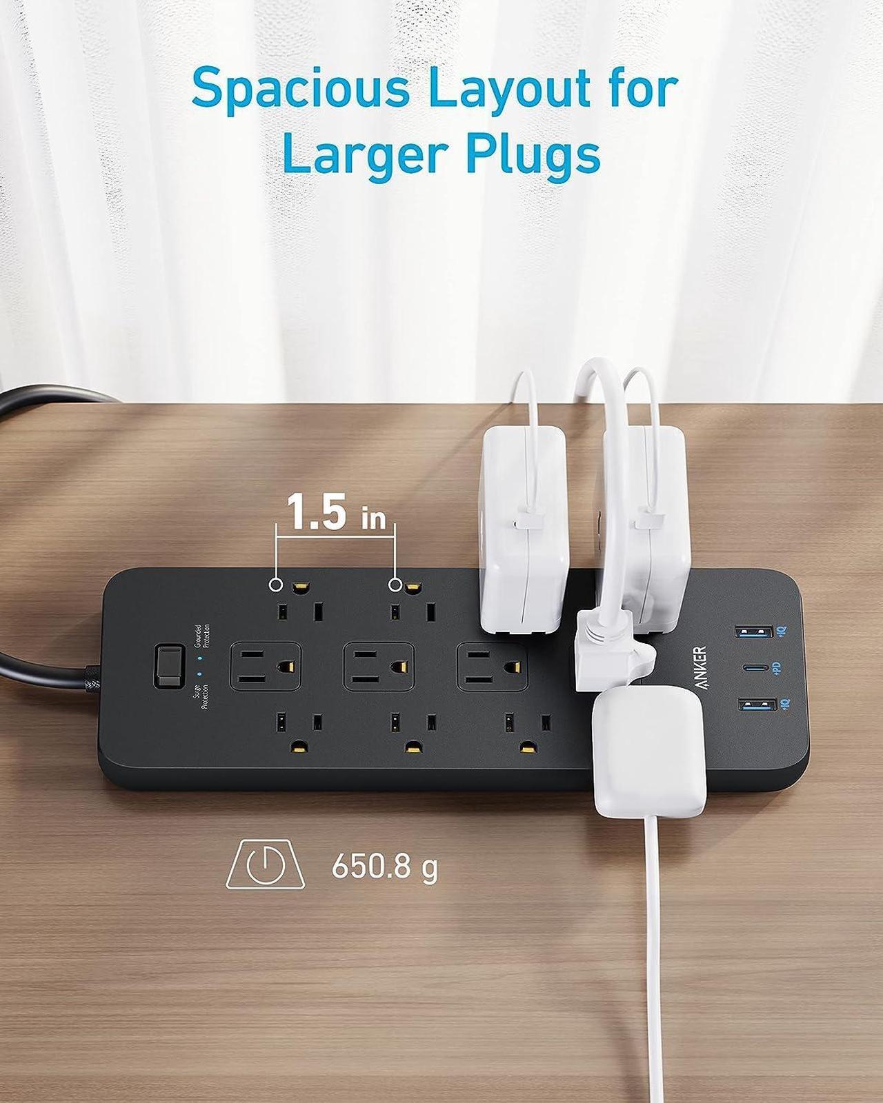 Alt view image 5 of 6 - Anker Power Strip Surge Protector (2100J), 12 Outlets with 2 USB A and 1 USB C Port for Multiple Devices, 5ft Extension Cord, 20W Power Delivery Charging for Home, Office, Dorm Essential, TUV Listed
