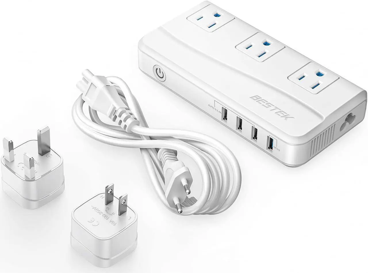 Main image of BESTEK International Travel Adapter Power Step Down 220V to 110V Voltage Converter with QC3.0 USB Charging Port Universal Travel Plug Adapter for UK/AU/US/EU/Asia, ETL Listed White