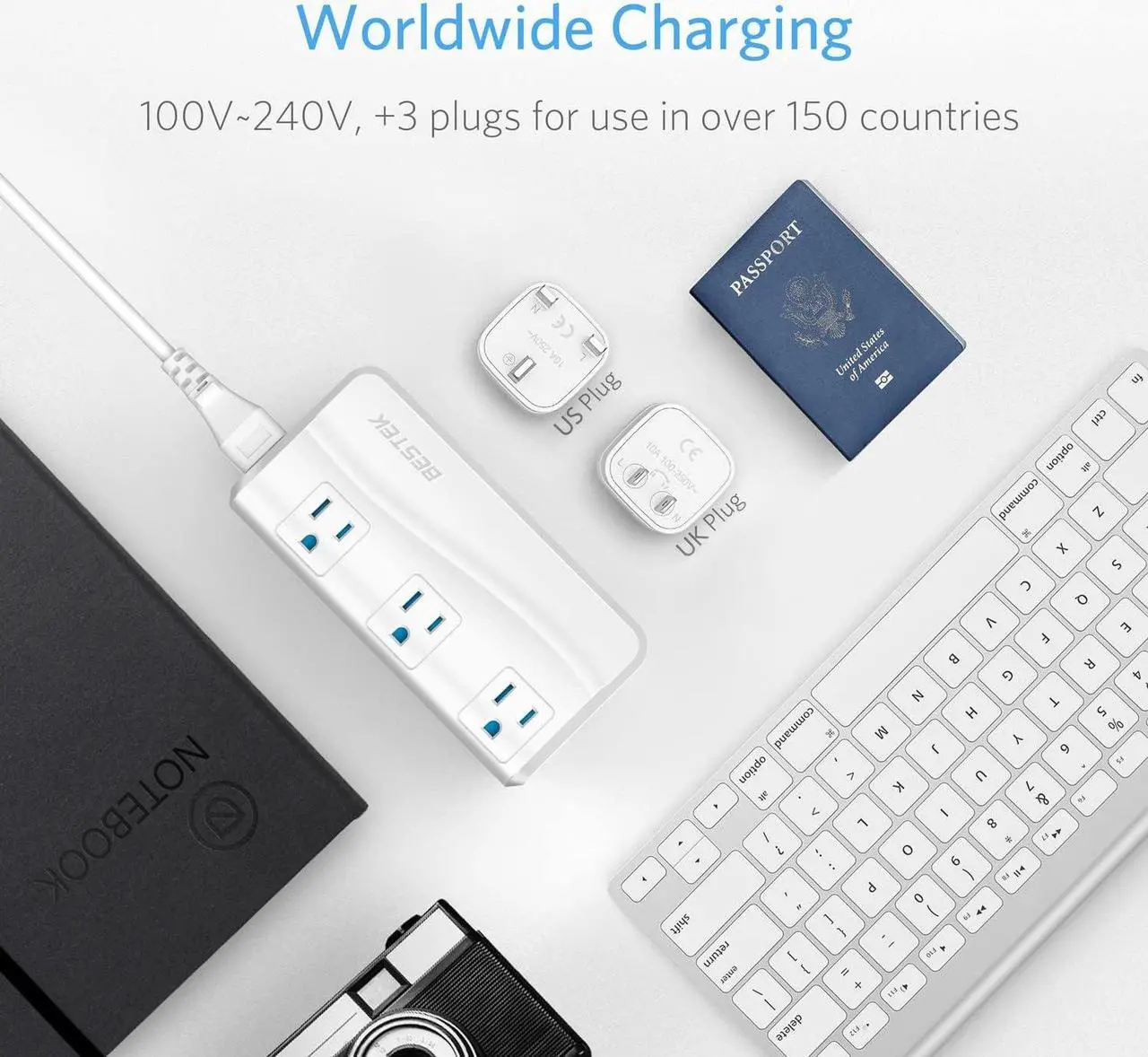 Alt view image 3 of 7 - BESTEK International Travel Adapter Power Step Down 220V to 110V Voltage Converter with QC3.0 USB Charging Port Universal Travel Plug Adapter for UK/AU/US/EU/Asia, ETL Listed White