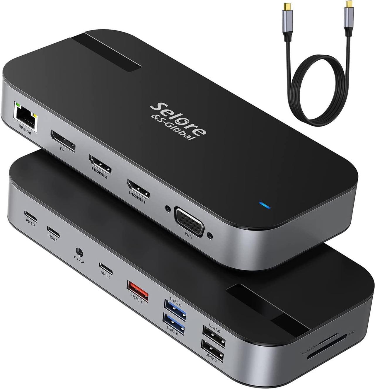 USB C Docking Station,16 in 1 USB C Dock Laptop Docking Station Dual Monitor with Dual HDMI,DP,VGA,10G USB 3.1,USB C for Data,Ethernet,PD,SD/TF,Audio for MacBook Pro/Air, Dell XPS 13, Surface Pro