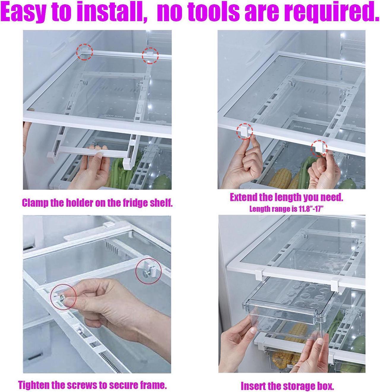 Alt view image 7 of 7 - Fridge Drawer Organizer, Refrigerator Organizer Bins , Pull-out Refrigerator Storage Drawer Bins, Refrigerator Storage Box Shelf Holder Vegetable Veggies Fruit Food Container with Handle Clear 2 Pack