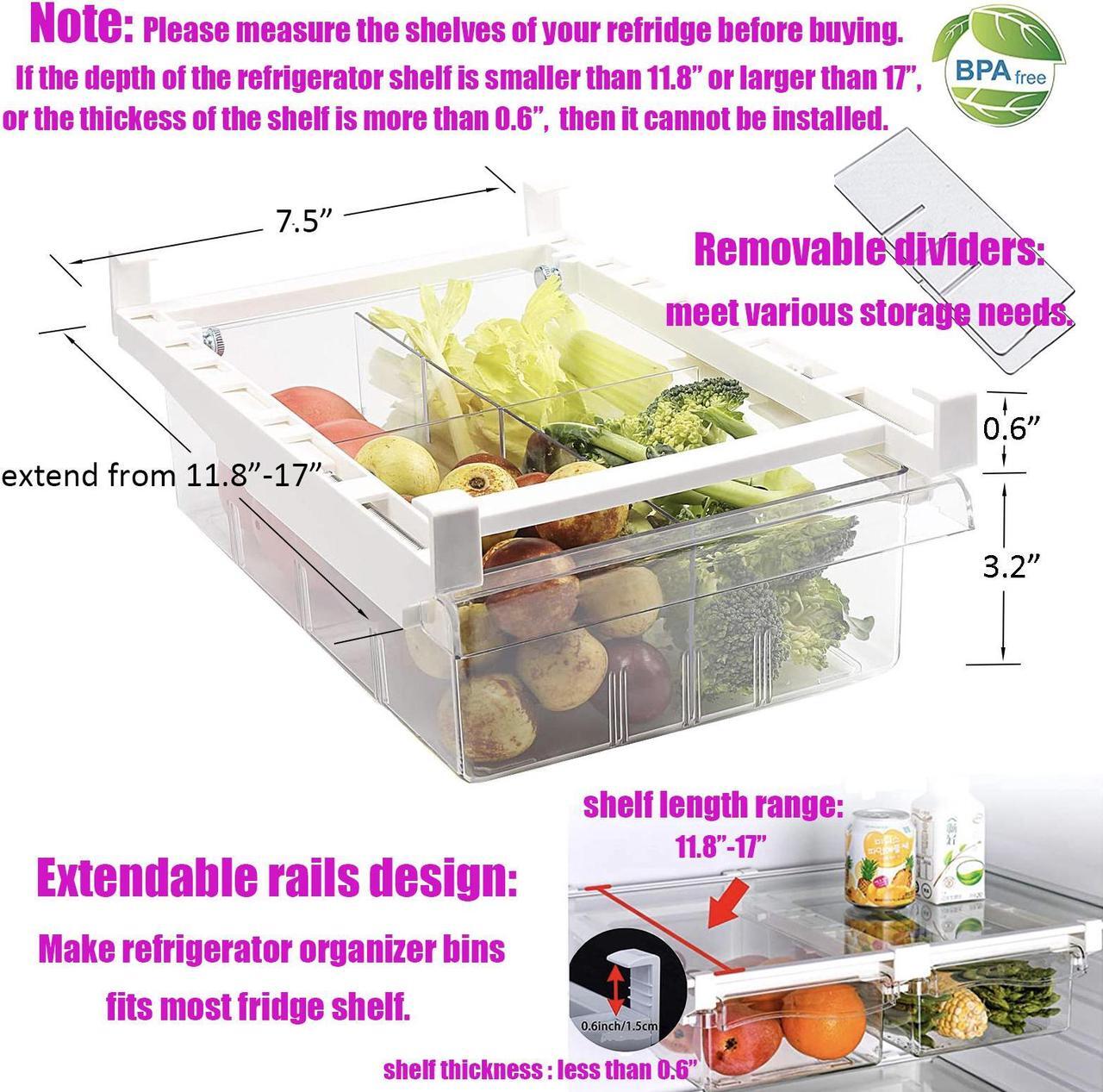 Alt view image 6 of 7 - Fridge Drawer Organizer, Refrigerator Organizer Bins , Pull-out Refrigerator Storage Drawer Bins, Refrigerator Storage Box Shelf Holder Vegetable Veggies Fruit Food Container with Handle Clear 2 Pack